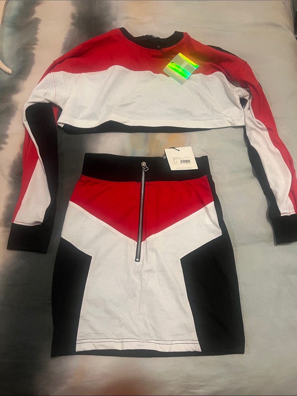 Missguided Red White and Black Colorblock Two-Piece Set